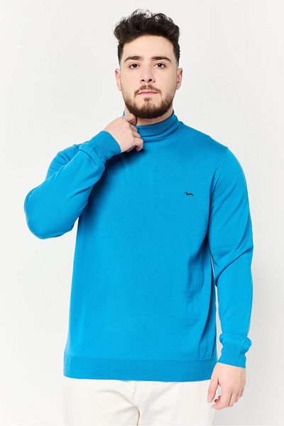 Harmont & Blaine Men High Neck Embroidered Logo Sweater, Blue