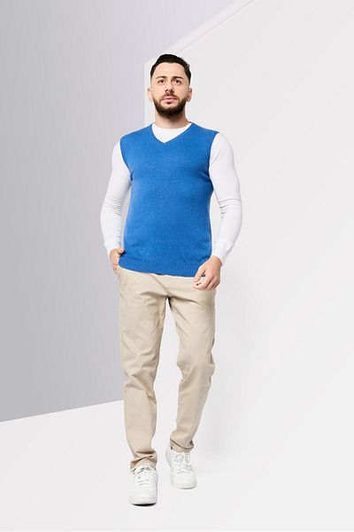 Harmont & Blaine Jeans Men V-neck Embroidered Logo Vest Sweater, Blue
