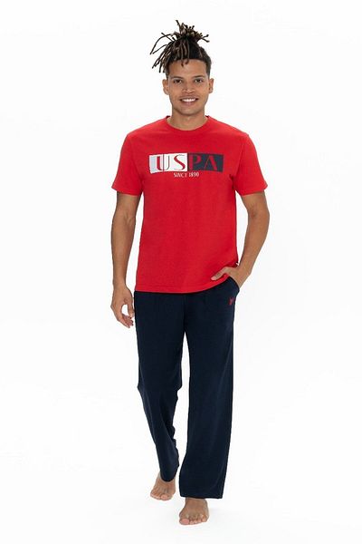 U.S. Polo Assn. U.S. Polo Assn. Men's Red Uspa Printed Long Pajama Set, 100% Cotton Comfortable Fit