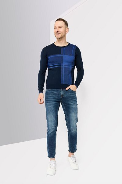 Harmont & Blaine Men Ribbed Neck Embroidered Logo Sweater, Multicolor