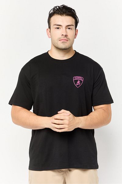 Lamborghini Men Crew Neck Short Sleeves Brand Logo T-Shirt, Black