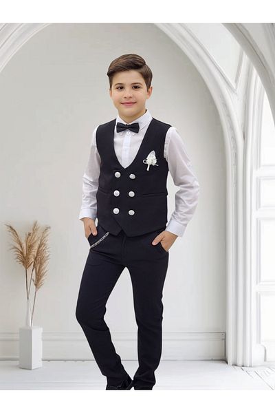 N.S.K NEWSTAR KİDS Boy's Suit with Vest, Shirt and Trousers with Accessories