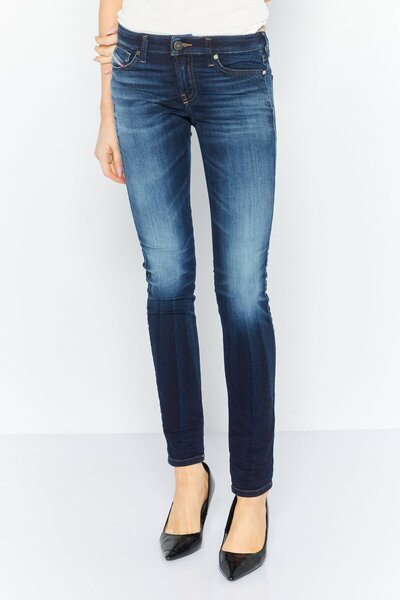 Diesel Women Regular Fit Washed Stretchable Denim Jeans, Blue