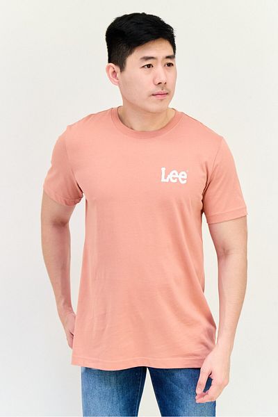 Lee Men Crew Neck Short Sve Brand Logo T-shirts, Peach