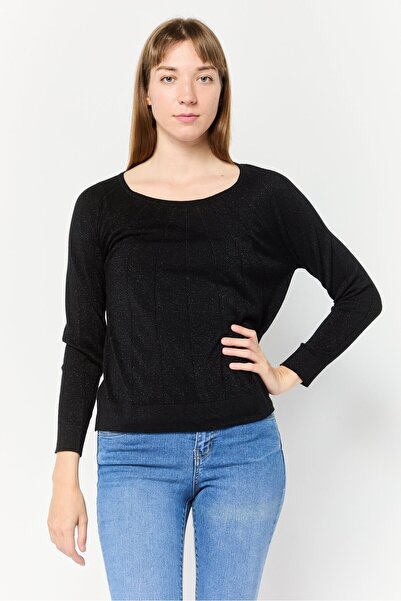 Levi's Women Round Neck Long Sleeves Metallic Print Sweaters, Black