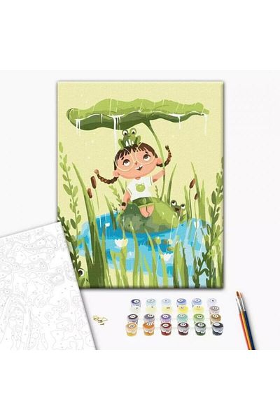 Brushme Paint By Numbers Set 30x40 Cm Little Girl With Frogs With Brushes And Colors