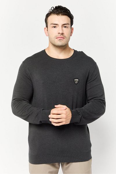 Lamborghini Men Crew Neck Brand Logo Sweater, Grey