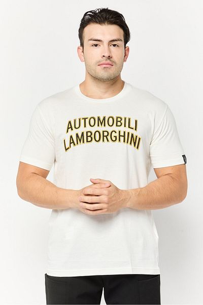 Lamborghini Men Crew Neck Short Sleeves Embroidered Logo T-shirt, Off White