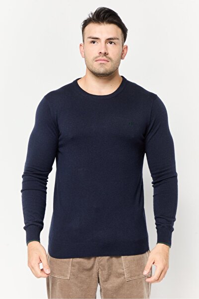 Harmont & Blaine Jeans سترة رجالية مطرزة بشعار ورقبة دائرية، لون أزرق داكن