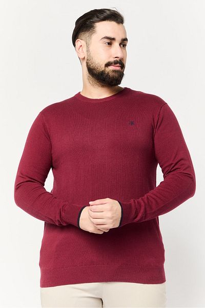 Harmont & Blaine Jeans Men Crew Neck Embroidered Logo Sweater, Burgundy