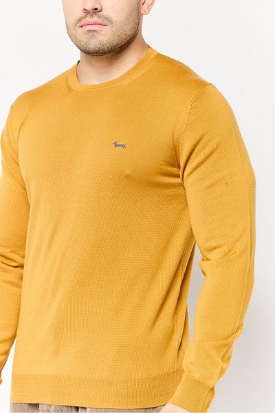 Harmont & Blaine Men Crew Neck Embroidered Logo Sweater, Mustard