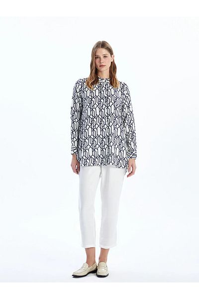 LC Waikiki Lcwaikiki Classic Blue Prevailing Collar Print Women's Shirt Tunic