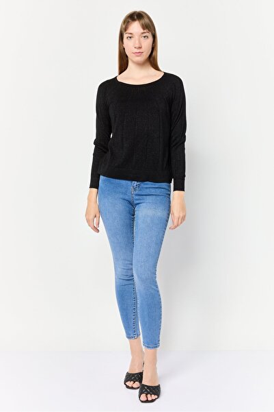 Levi's Women Round Neck Long Sleeves Metallic Print Sweaters, Black