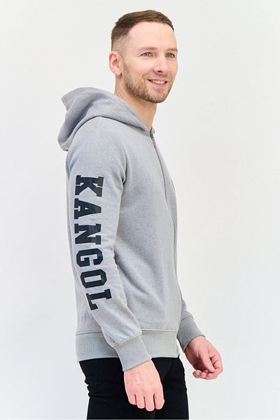 Kangol Men Brand Logo Full Zip Long Sleeves Hoodie, Grey