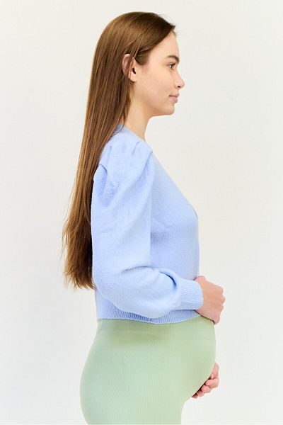 PIECES Maternity V-neck Knitted Sweaters, Sky Blue