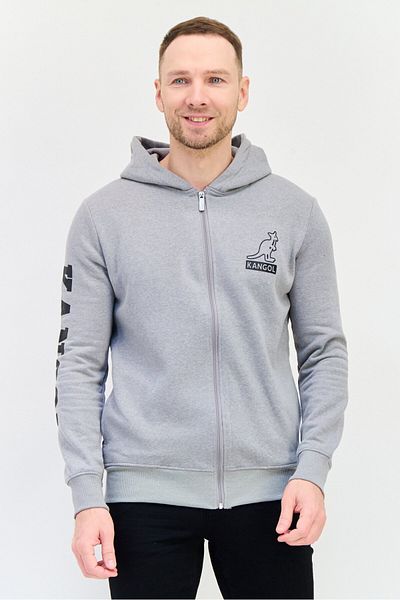Kangol Men Brand Logo Full Zip Long Sleeves Hoodie, Grey