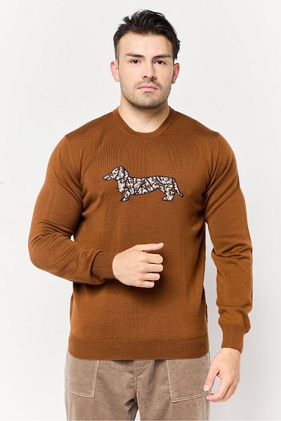Harmont & Blaine Men Crew Neck Long Sleeve Brand Logo Sweater, Brown