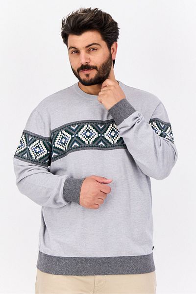 Nautica Men Crew Neck Diamond Pattern Long Sleeve Sweater, Grey