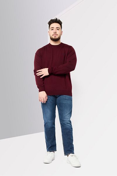 Harmont & Blaine Men Crew Neck Textured Sweater, Maroon