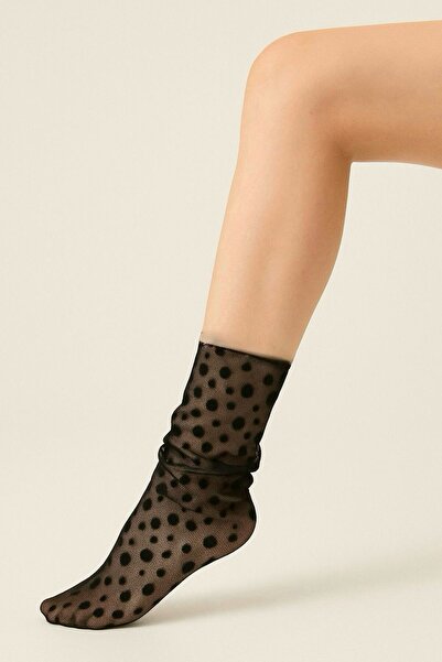 DİLARRA Boutique Șosete negre mici și mari din tul cu buline