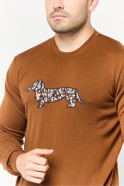 Harmont & Blaine Men Crew Neck Long Sleeve Brand Logo Sweater, Brown