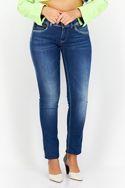 Pepe Jeans Women Slim Fit Washed Stretchable Denim Jeans, Blue