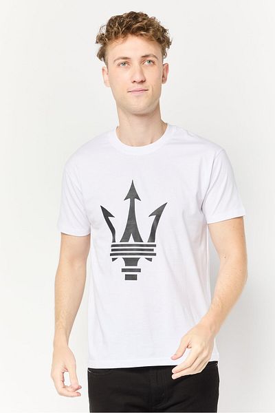 Maserati Men Crew Neck Short Sleeve Brand Logo T-shirt, White