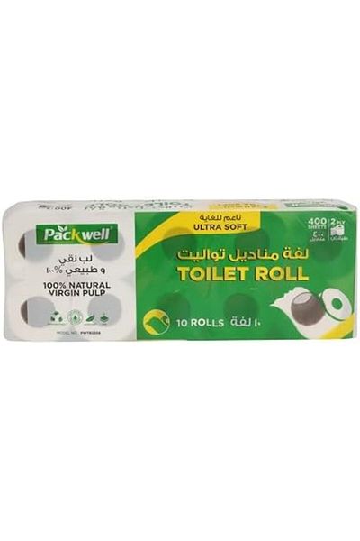Packwell 2ply Toilet Roll 400 Sheet Pack of 10 Rolls - Premium Silky Feel Bathroom Tissue