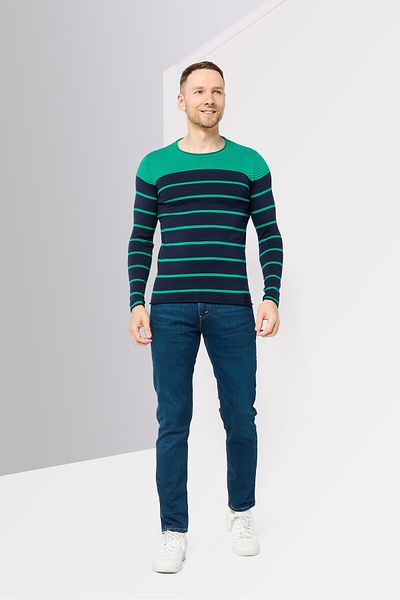 Guess Men Round Neck Stripe Sweater, Multicolor