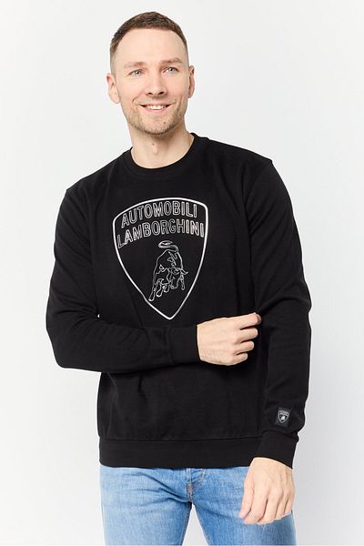 Lamborghini Men Crew Neck Brand Logo Long Sleeves Sweatshirt, Black