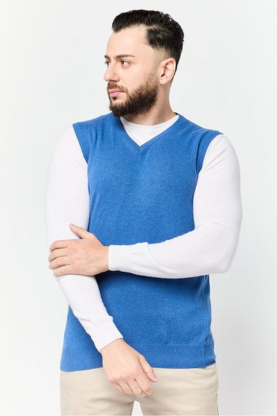 Harmont & Blaine Jeans Men V-neck Embroidered Logo Vest Sweater, Blue