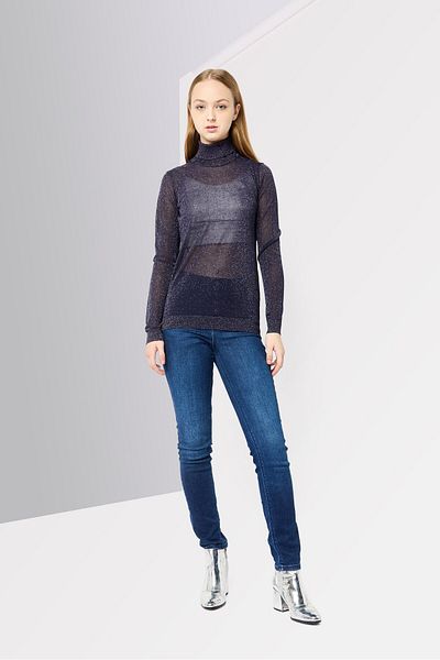 Harmont & Blaine Women Boat Neck Long Sleeves Metallic Sweater, Black