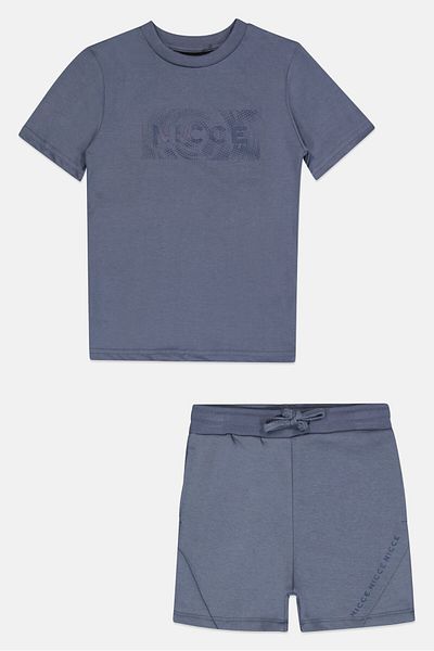 Nicce Kids Boy 2 Pieces Short Sleeve Brand Logo Top And Short Set, Dusty Blue