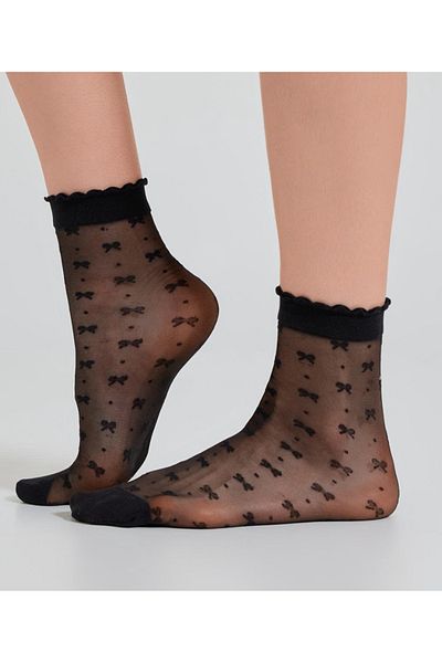 Katia&Bony Women's ribbon patterned thin socks black