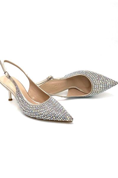 KİNDEP Kindep Park Fashion Stone Detailed Closed Toe Heeled Women's Shoes Ten