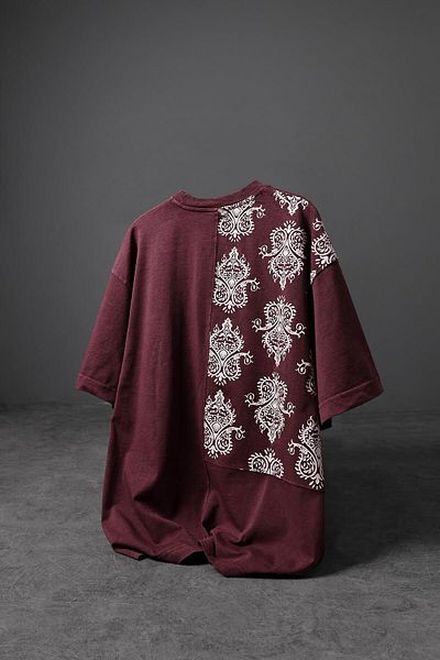 Slatra Ανδρικό μπλουζάκι από ύφασμα μπορντό Paisley Special Washed Oversize