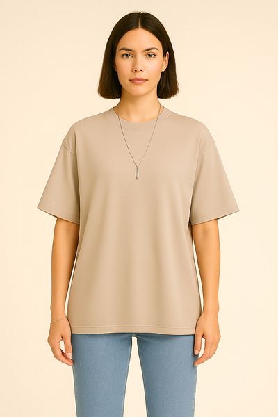 INFLUYENTE Women's Oversize Modal Fabric Comfortable Fit Crew Neck Vibrant Color Silky Feel Basic T-Shirt