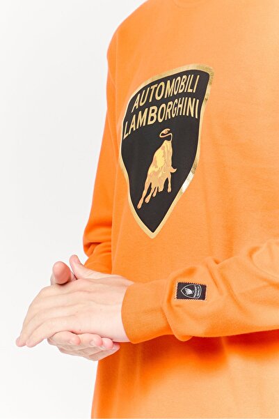 Lamborghini Men Crew Neck Brand Long Sleeves Sweatshirt, Orange
