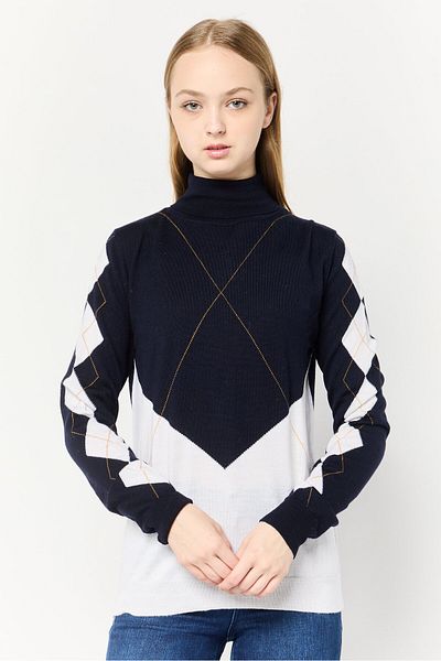 Harmont & Blaine Women Mock Neck Long Sleeves Two Tone Sweater, Multicolor