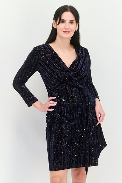 Maggy London Women Metallic Midi Dress, Navy