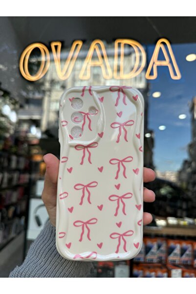 OVADA SAMSUNG GALAXY A36 Uyumlu Kamera Korumalı Dalgalı Kenarlı Kalp ve Kurdele Baskılı Silikon Kılıf