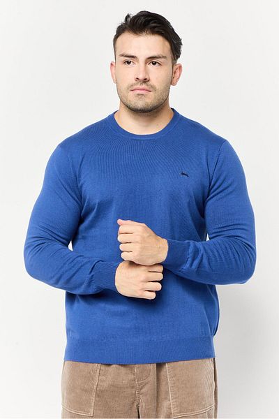 Harmont & Blaine Men Crew Neck Long Sleeve Brand Logo Sweater, Royal Blue