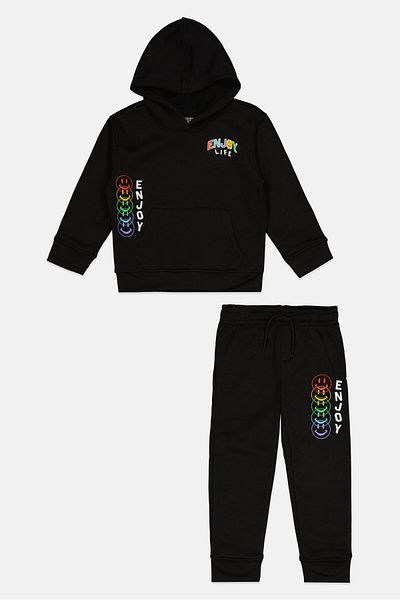 Brooklyn Toddlers Boy 2 Pcs Graphic Print Hoodie And Jogger Pant Set, Black