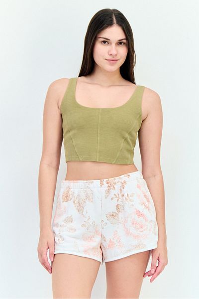 Offline by Aerie Women Scoop Neck Sleeveless Textured Crop Top, Light Olive