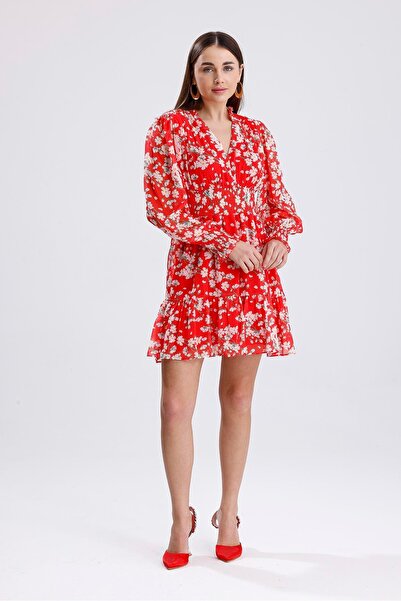 VAPUR Beli Gipeli Daisy Sa deznom haljina od šifona - crvena