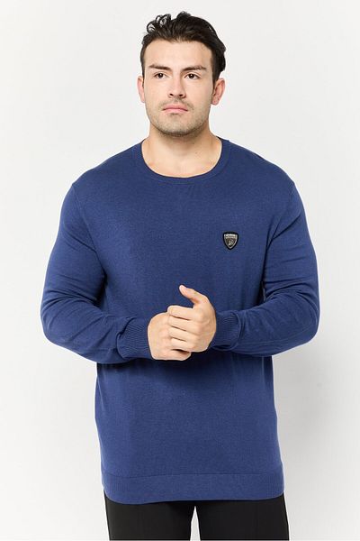 Lamborghini Men Crew Neck Brand Logo Sweater, Navy