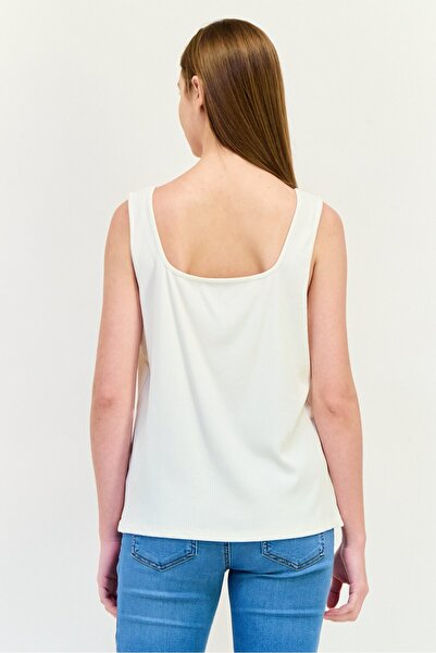 NA-KD Women Squared Neck Sleeveless Ribbed Tank Top, White