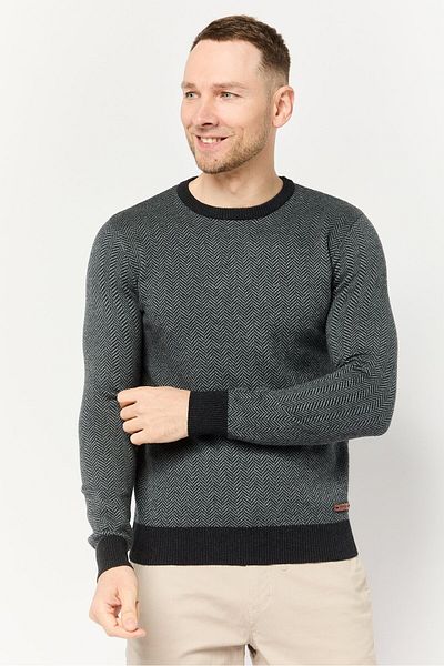 Harmont & Blaine Jeans Men Crew Neck Chevron Print Sweater, Grey