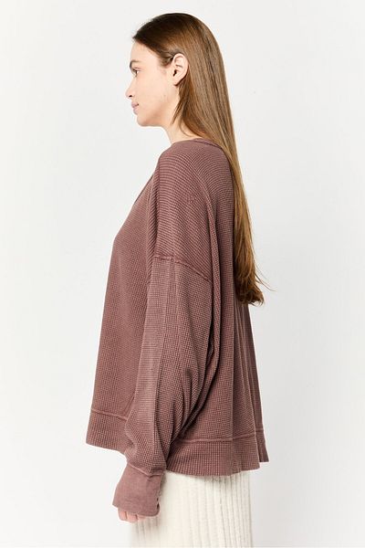 Offline by Aerie Women V Neck Long Sleeve Textured Sweatshirt, Brown
