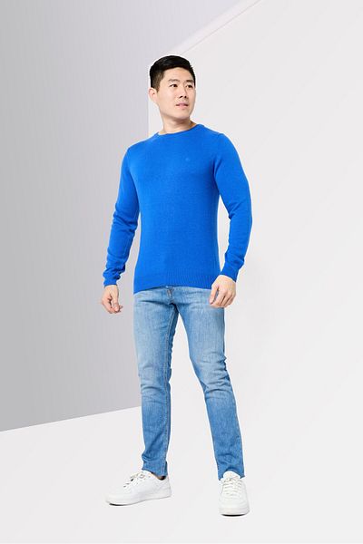 Harmont & Blaine Men Crew Neck Long Sleeves Embroidered Logo Sweater, Blue